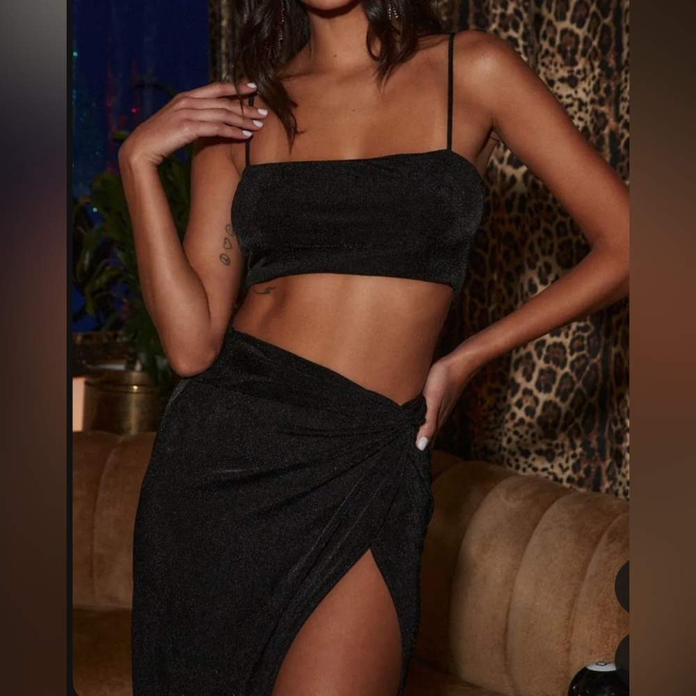 12th tribe. Black two piece set, crop top and maxi skirt with slit. Worn once.